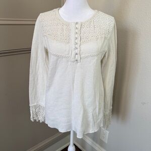 Sundance Cream Eyelet Crochet Top Women’s M Long Sleeve Boho  Blouse